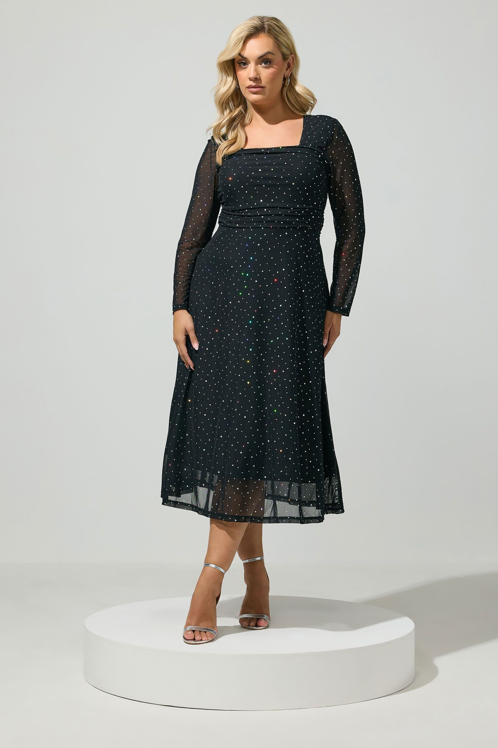 Yours Yours Women's Sequin Mesh Maxi Dress in Black