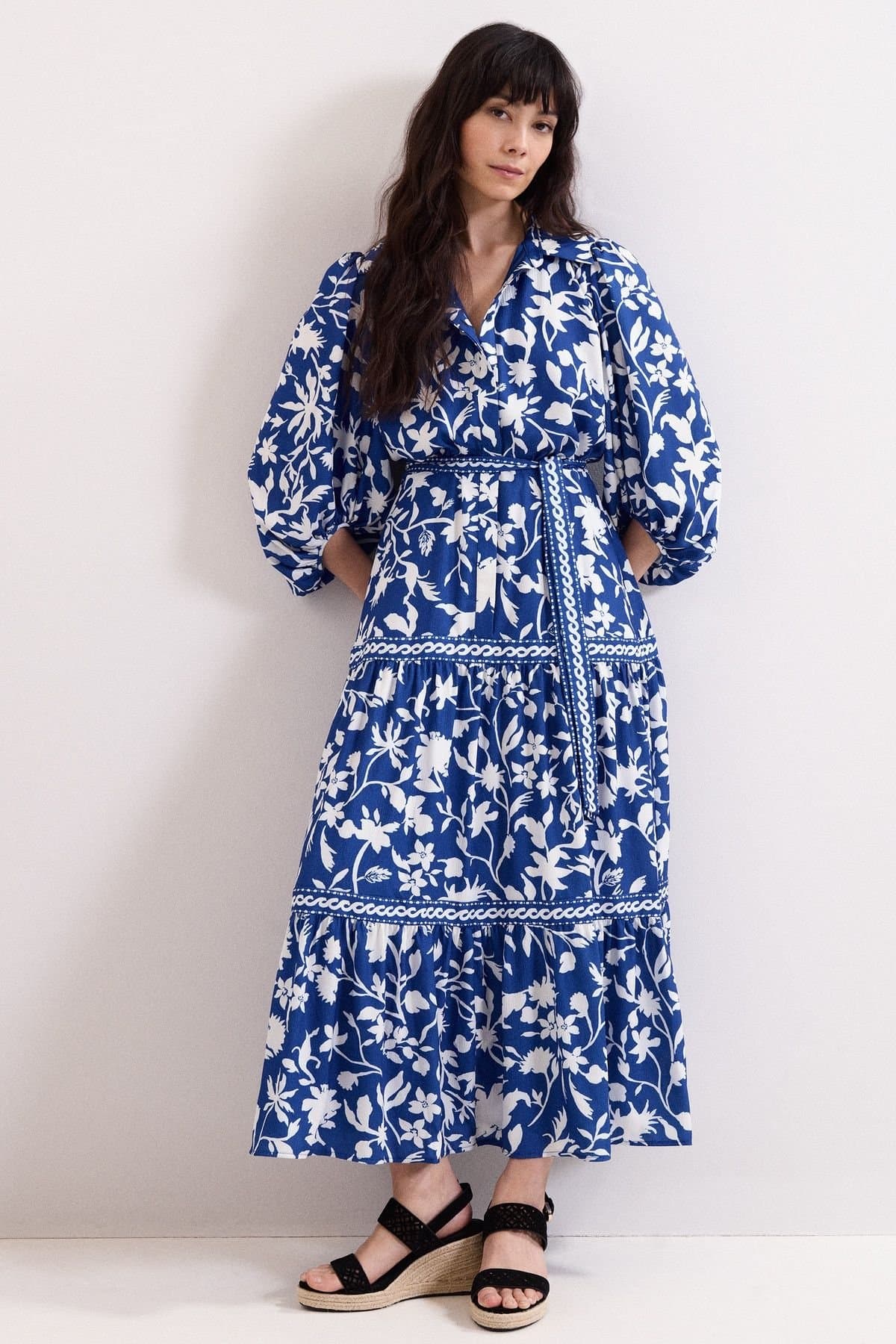Phase Eight Phase Eight Women's Floral Print Shirt Dress in Cobalt