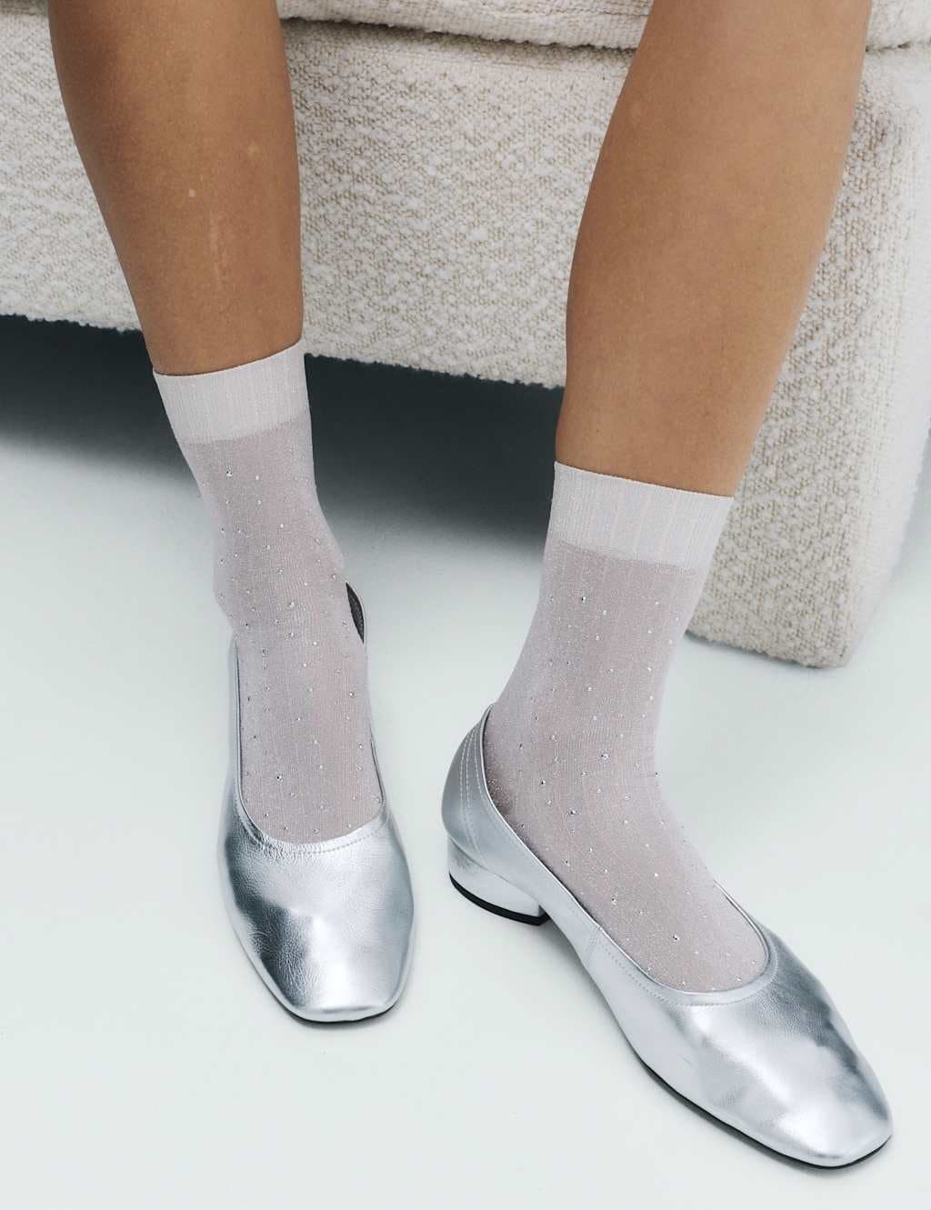 Marks & Spencer M&S Glitter Embellished Crew Socks Pink Mix