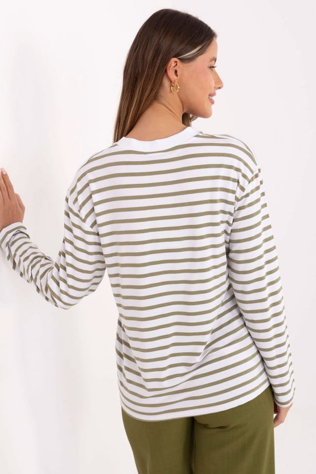 Love Lace Love Lace Women's Soft Micromodal Striped Blouse with Slit Neck in Green - 3
