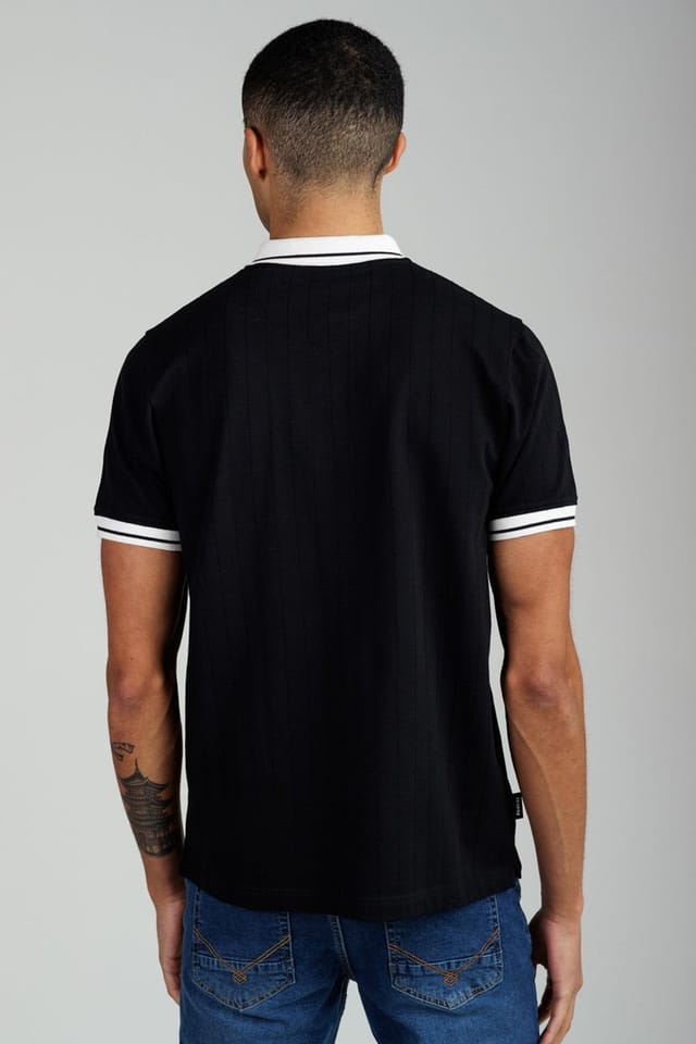 Firetrap Firetrap Men's Regular Fit Ribbed Cotton Button Polo in Black - 2