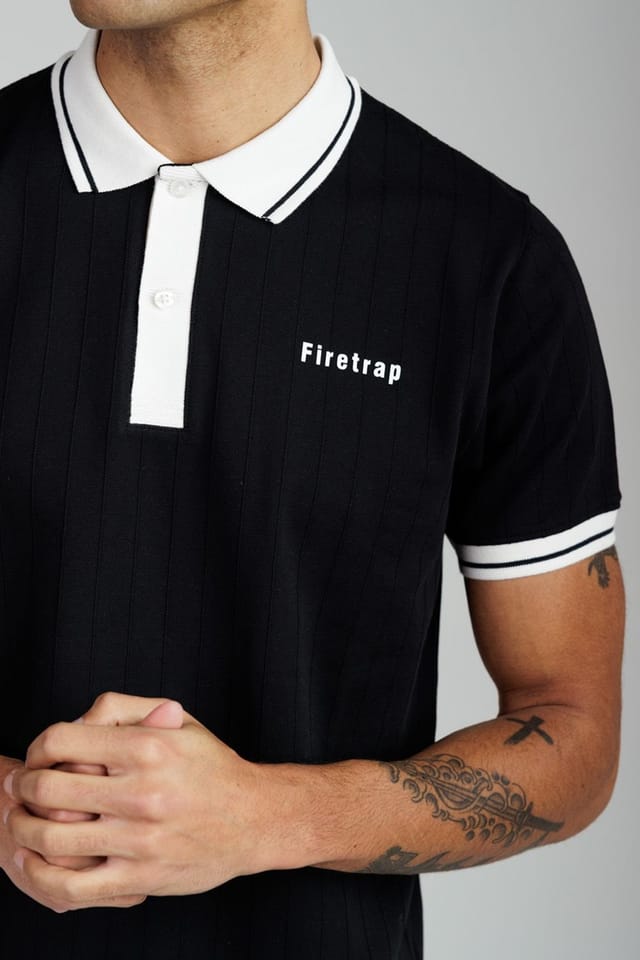 Firetrap Firetrap Men's Regular Fit Ribbed Cotton Button Polo in Black - 3