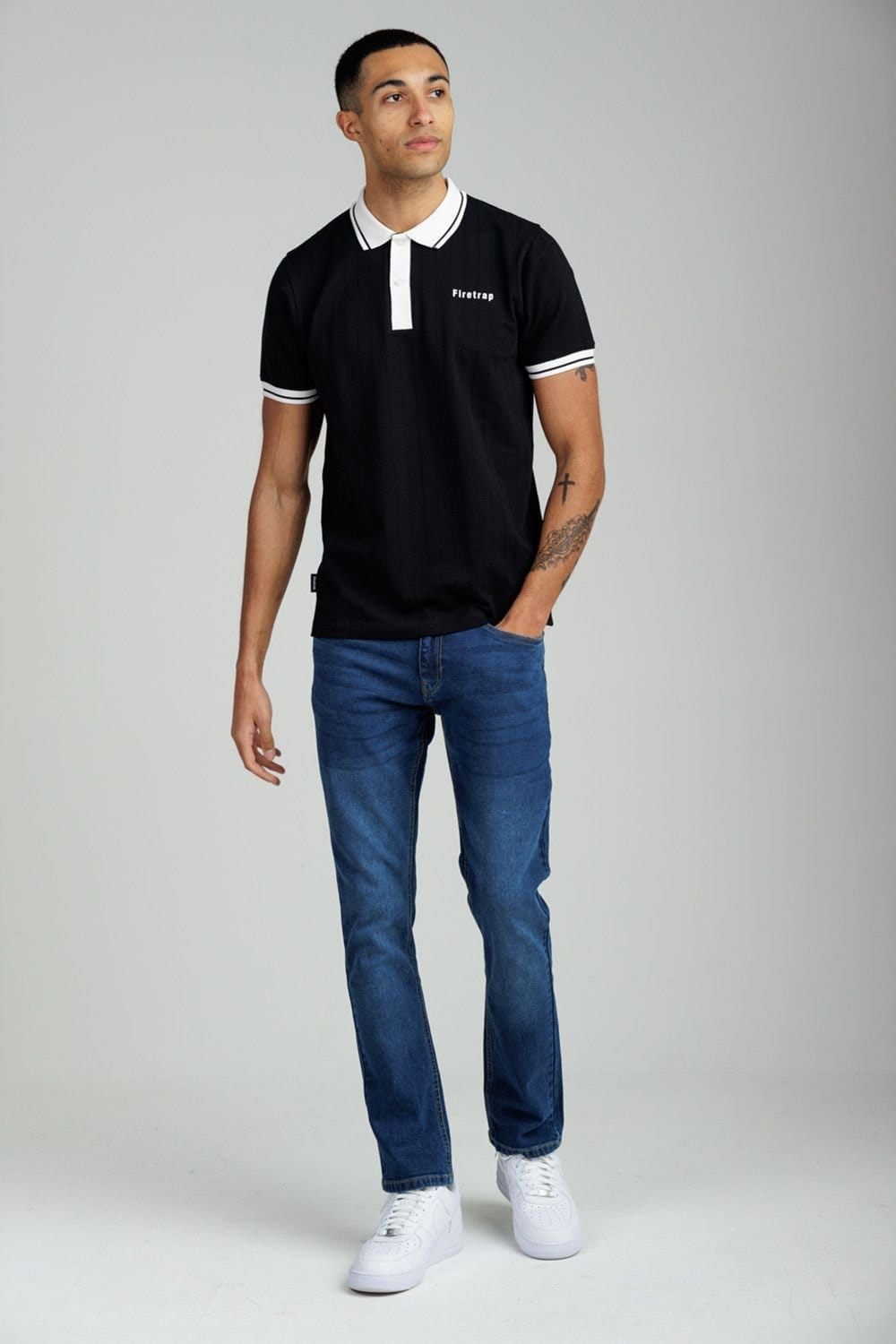 Firetrap Firetrap Men's Regular Fit Ribbed Cotton Button Polo in Black - 4