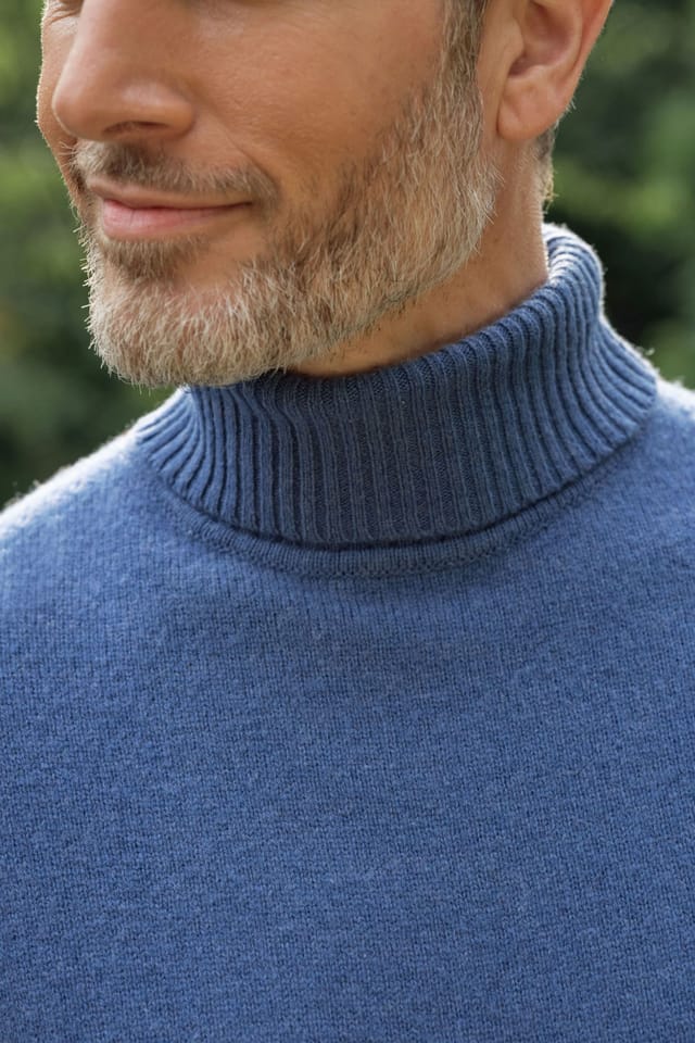 WoolOvers WoolOvers Men's Mens Lambswool Polo Neck Jumper in Mid Blue - 2