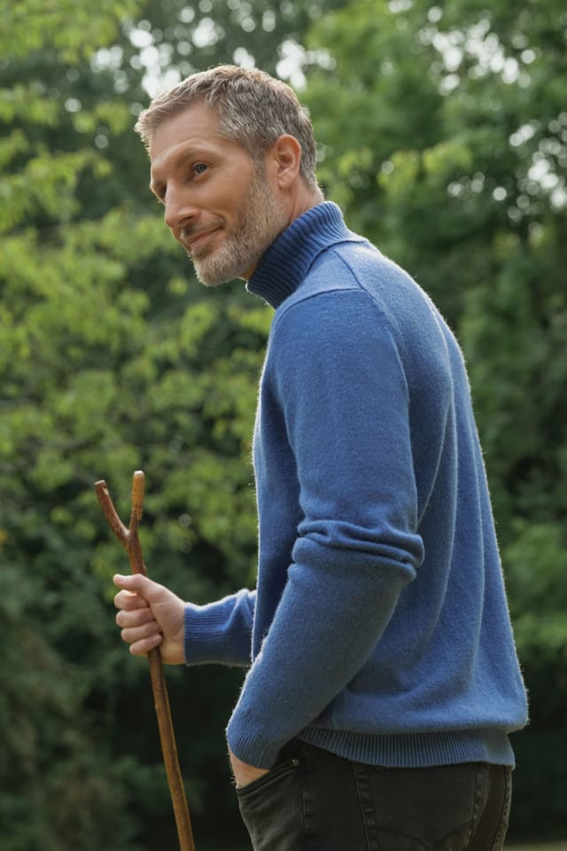 WoolOvers WoolOvers Men's Mens Lambswool Polo Neck Jumper in Mid Blue - 3