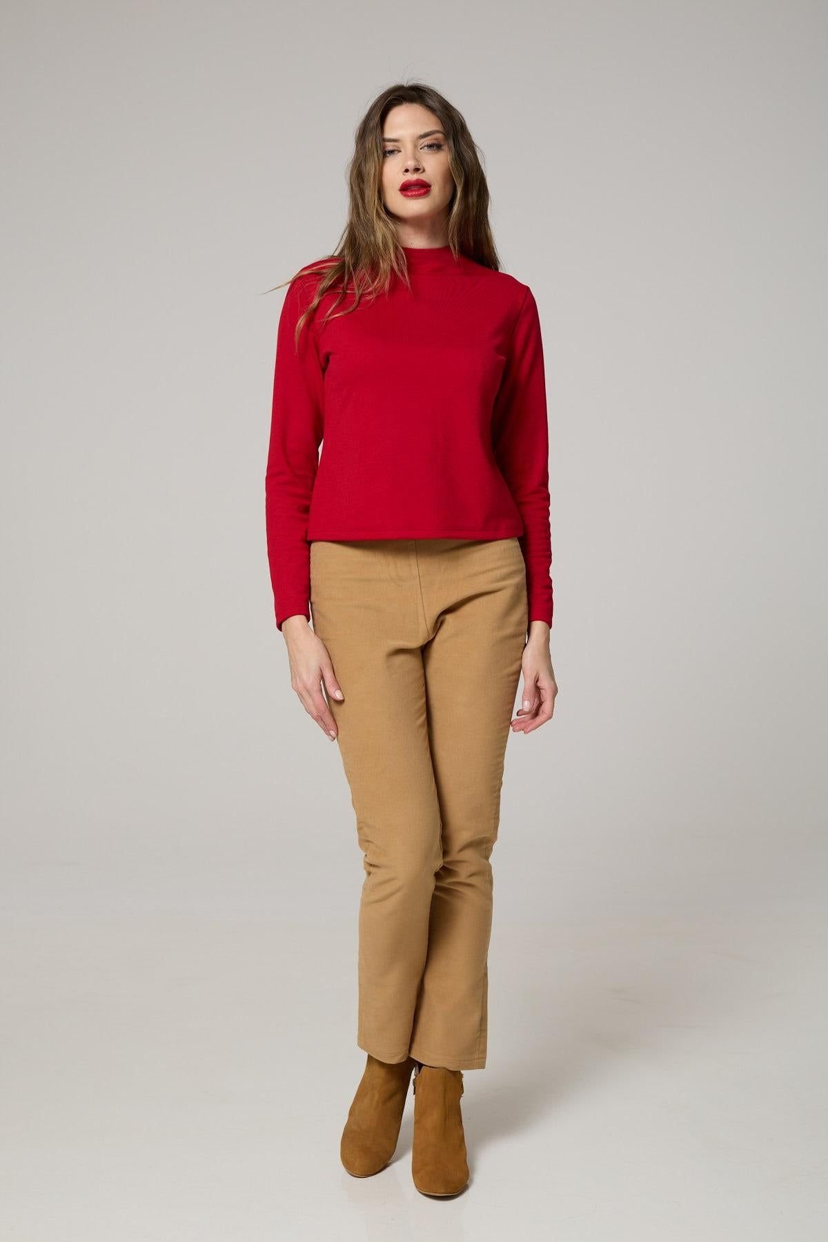 K-Win London K-Win London Women's Timeless Red Mock-Neck Top - 3
