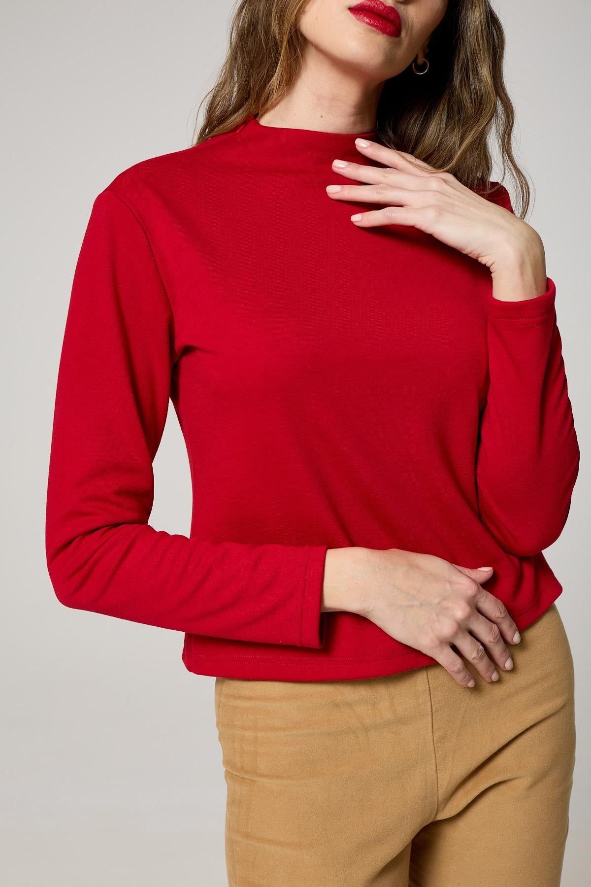 K-Win London K-Win London Women's Timeless Red Mock-Neck Top - 4