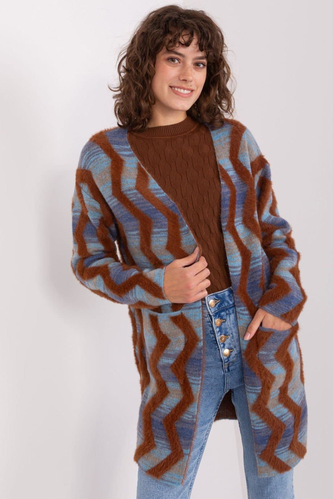 Love Lace Love Lace Women's Geometric Pattern Open Front Cardigan in Blue