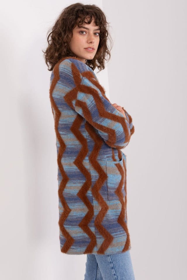 Love Lace Love Lace Women's Geometric Pattern Open Front Cardigan in Blue - 2
