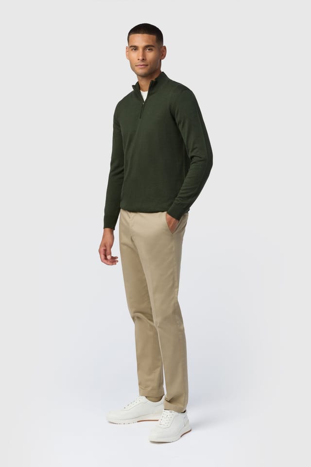 Melka Melka Men's Zip Neck Jumper in Olive - 2