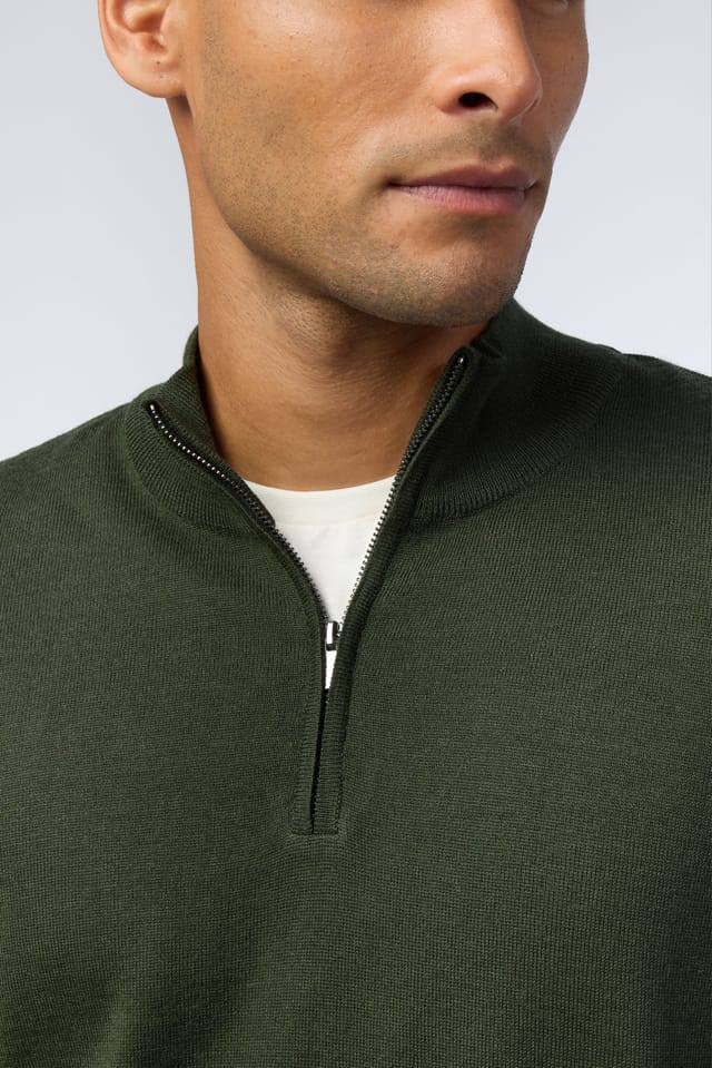Melka Melka Men's Zip Neck Jumper in Olive - 3