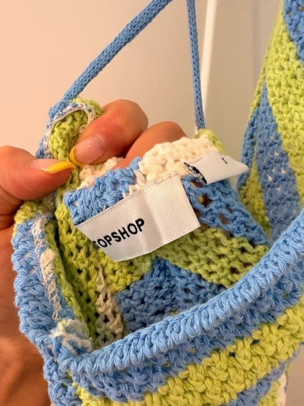 Topshop Topshop BN blue green cream cotton diamond stripe knit halterneck scarf top crochet strappy cami