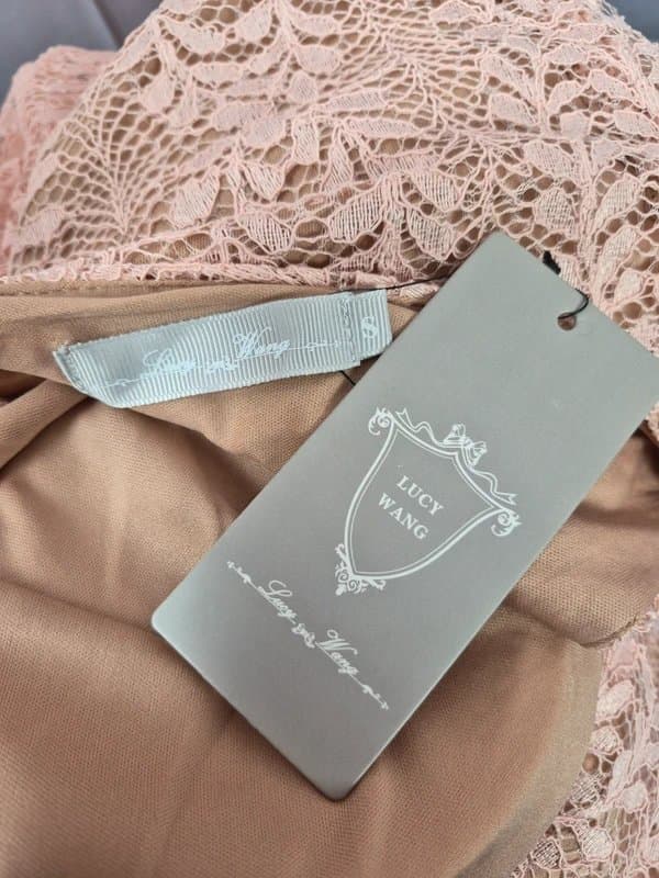 Lucy Wang Lucy Wang Lace Maxi Dress Blush Pink V Neck Wedding Bridesmaid Formal Size S