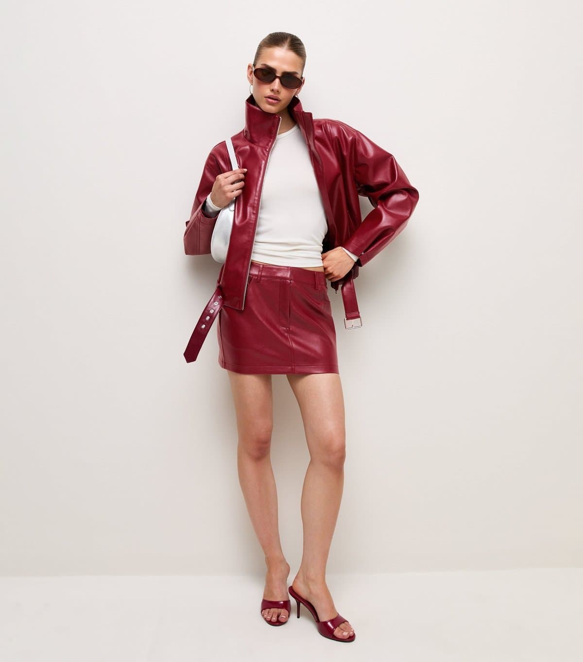 New Look Women's Dark Red Faux Leather Micro Mini Skirt New Look