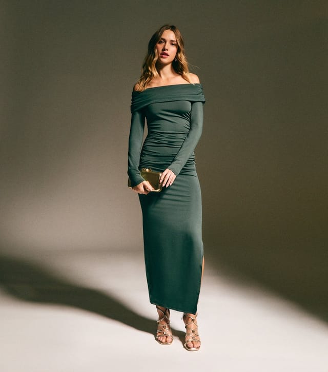 New Look Women's Dark Green Ruched Off The Shoulder Midi Dress New Look - 3