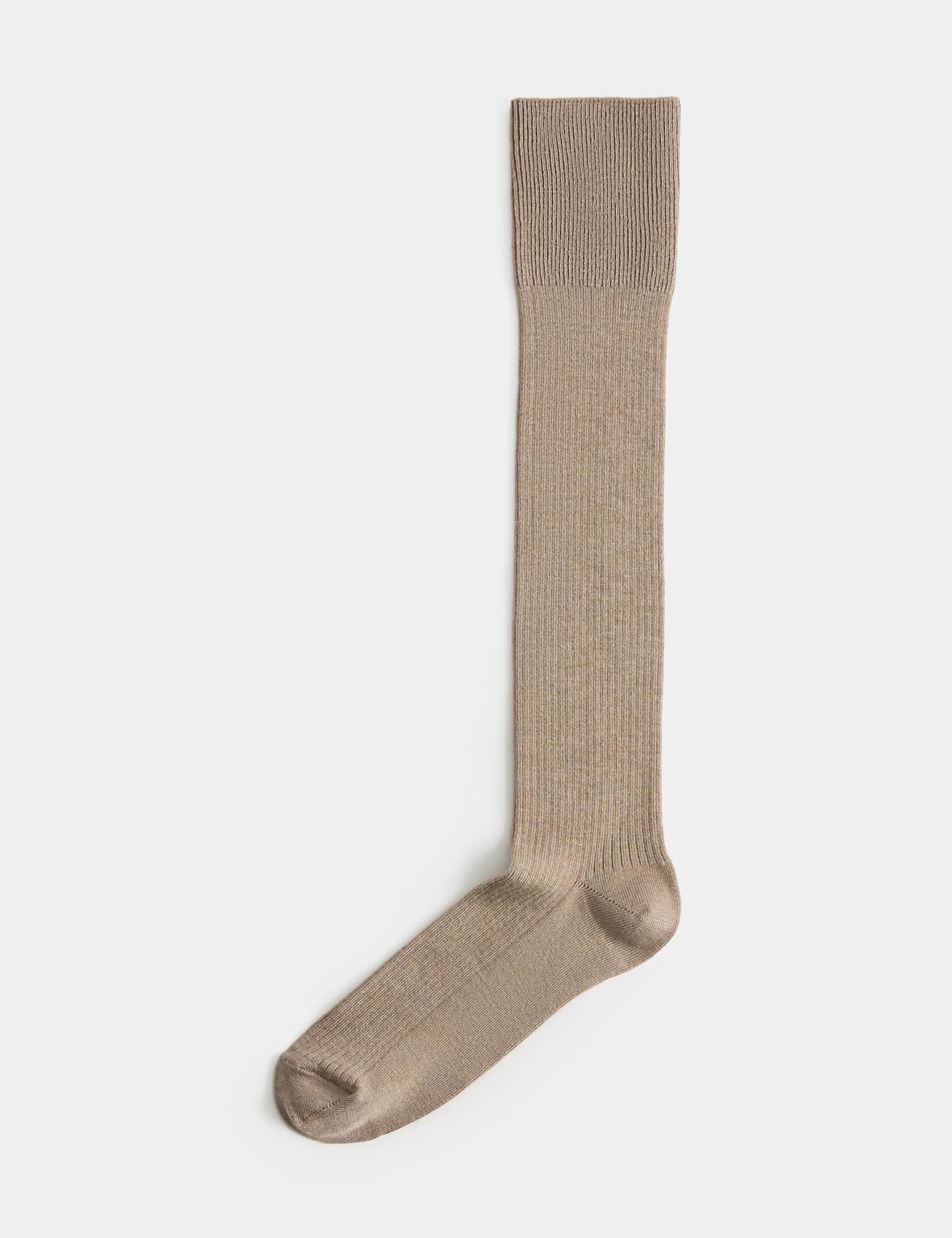 Marks & Spencer M&S Supersoft Ribbed Knee High Socks Natural