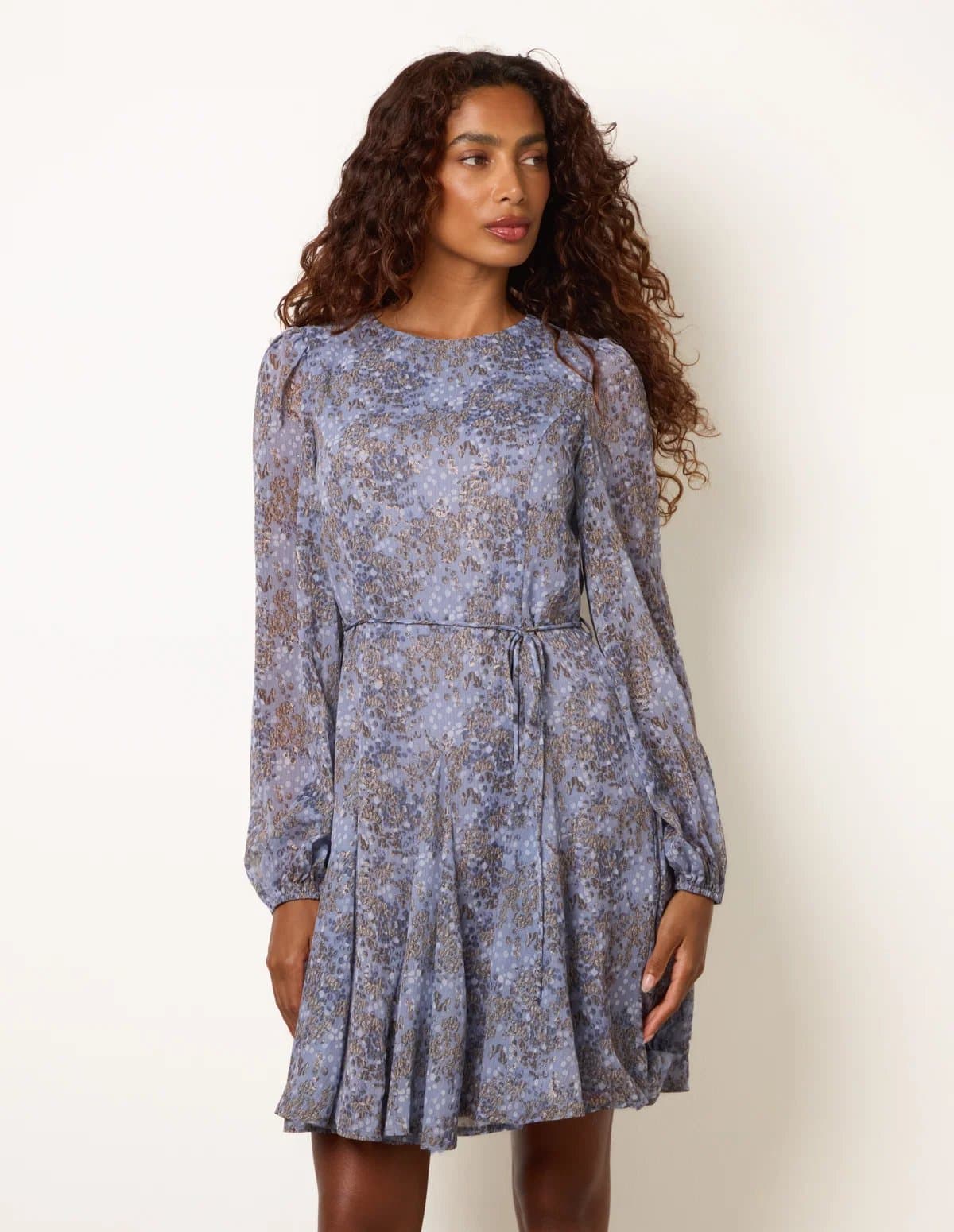 Blue Vanilla Tie Waist Godet Mini Dress