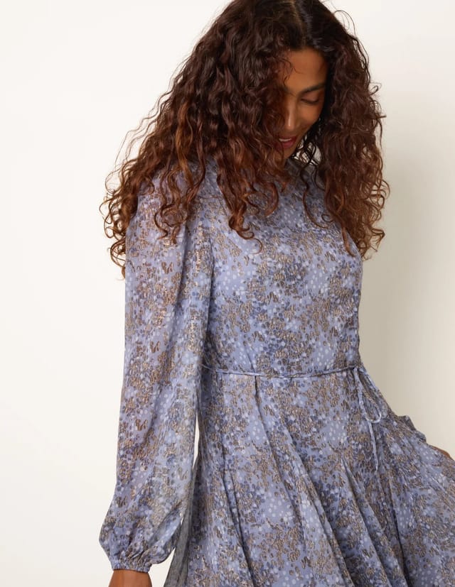 Blue Vanilla Tie Waist Godet Mini Dress - 2