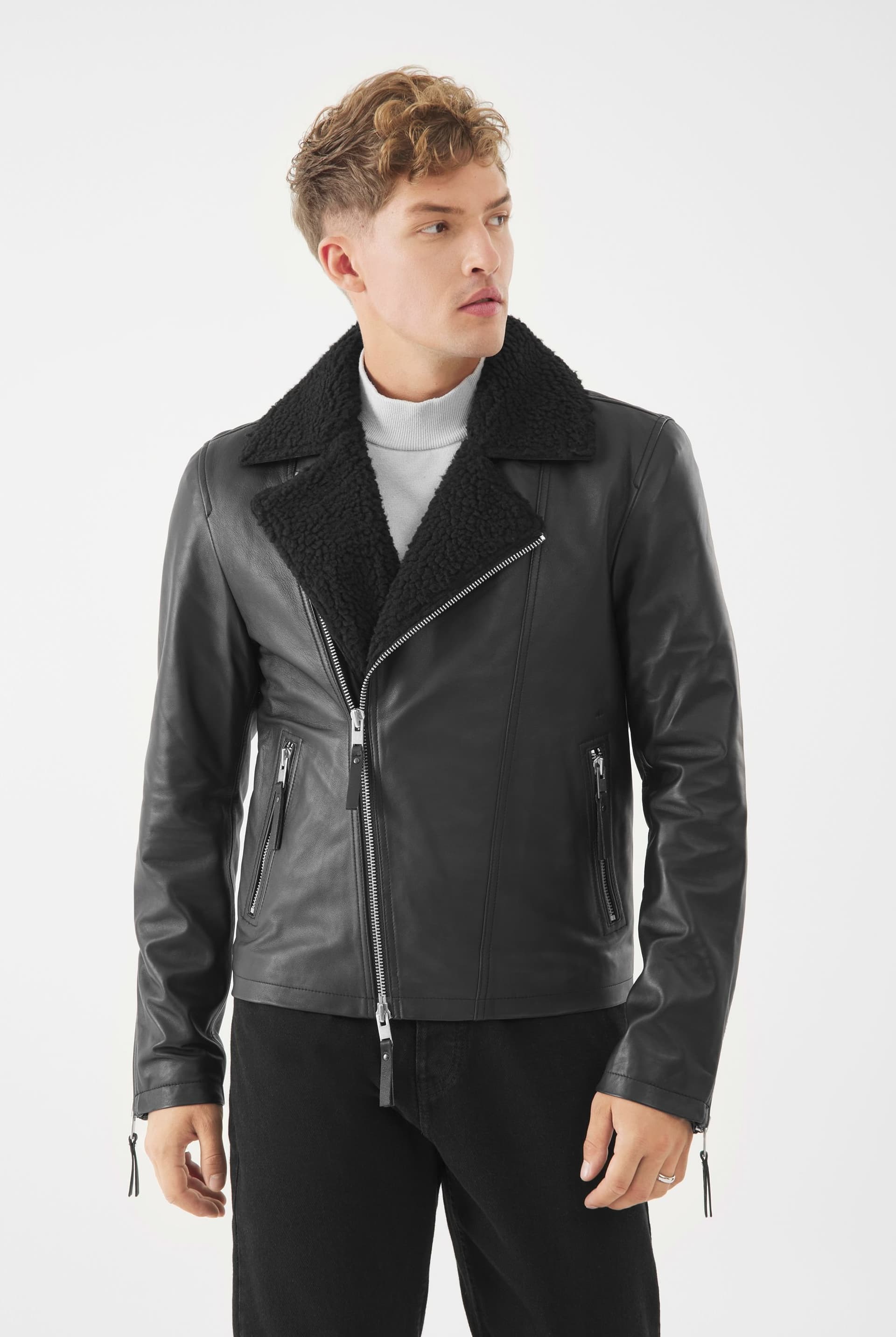 Bolongaro Trevor Bolongaro Trevor Men's Real Leather Wesely Shearling Jacket in Black