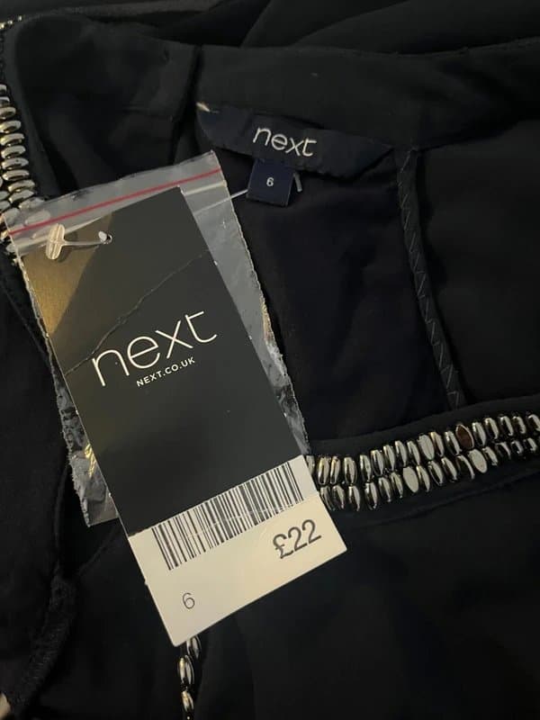 Next Next Chiffon Top T-Shirt Size 6 Beaded Halter Neck Navy Womens NEW EU 34 RRP £22