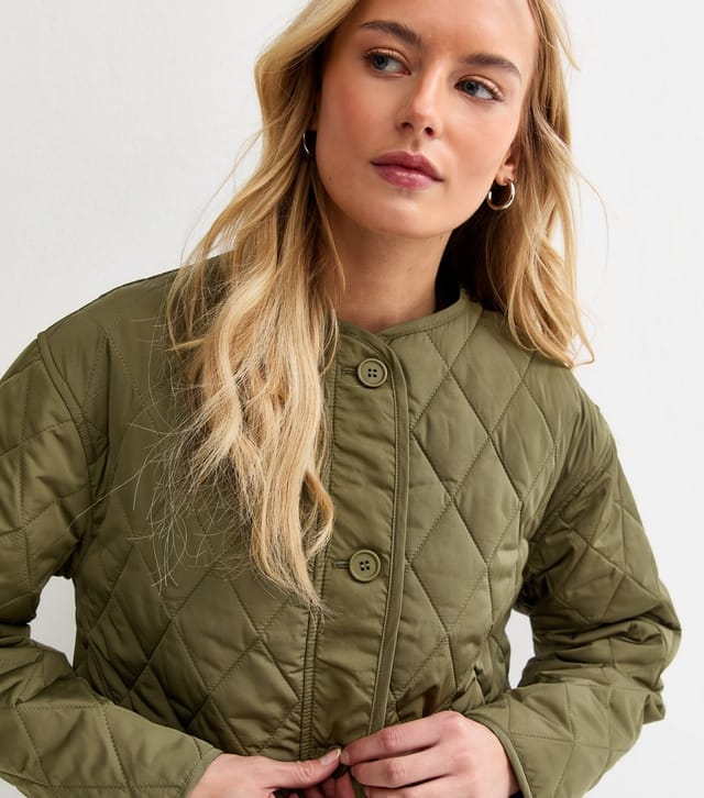 New Look Women's Tall Khaki Collarless Quilted Jacket New Look - 2