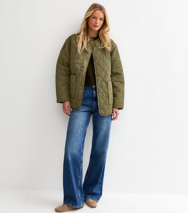 New Look Women's Tall Khaki Collarless Quilted Jacket New Look - 3