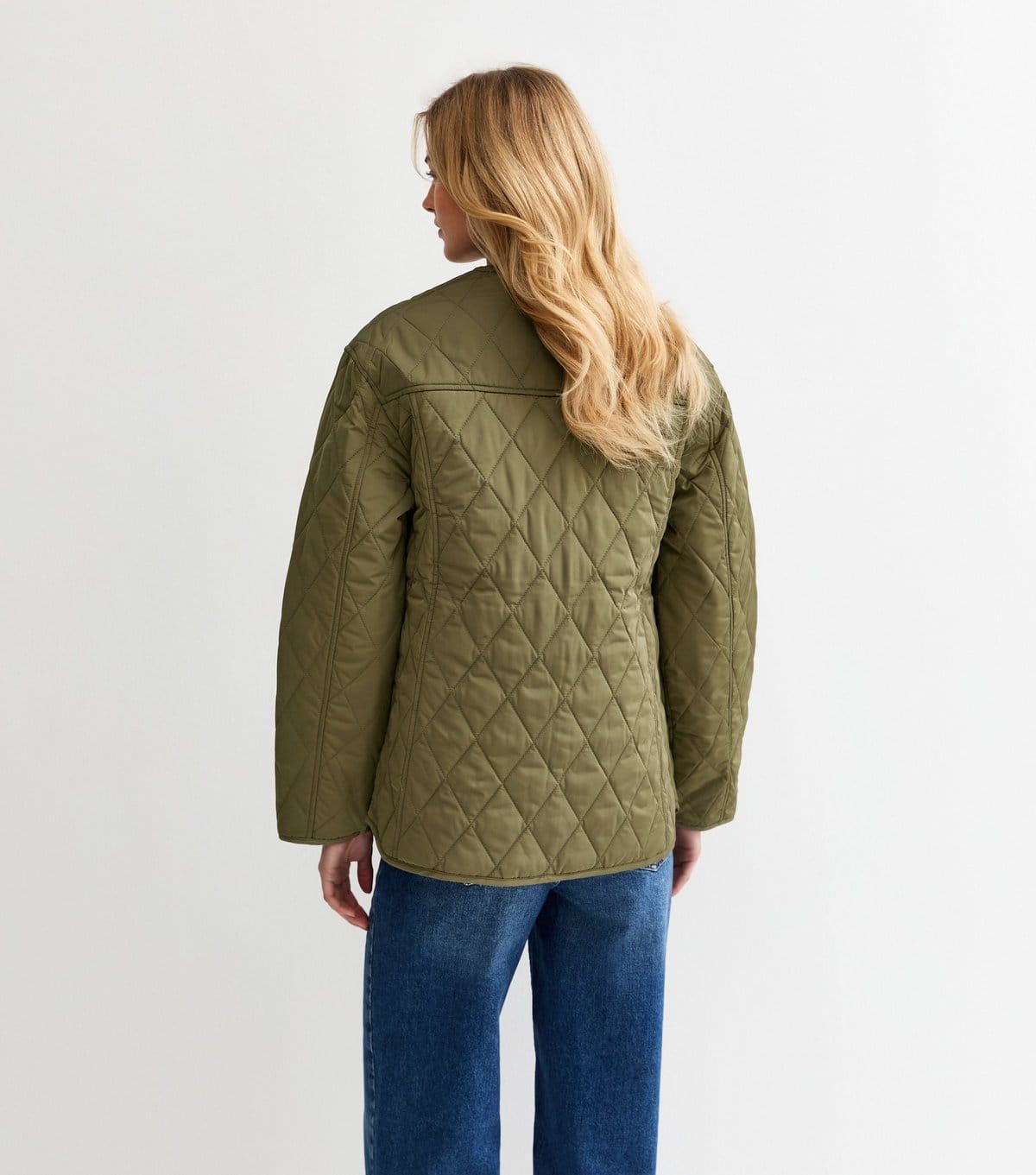 New Look Women's Tall Khaki Collarless Quilted Jacket New Look - 4