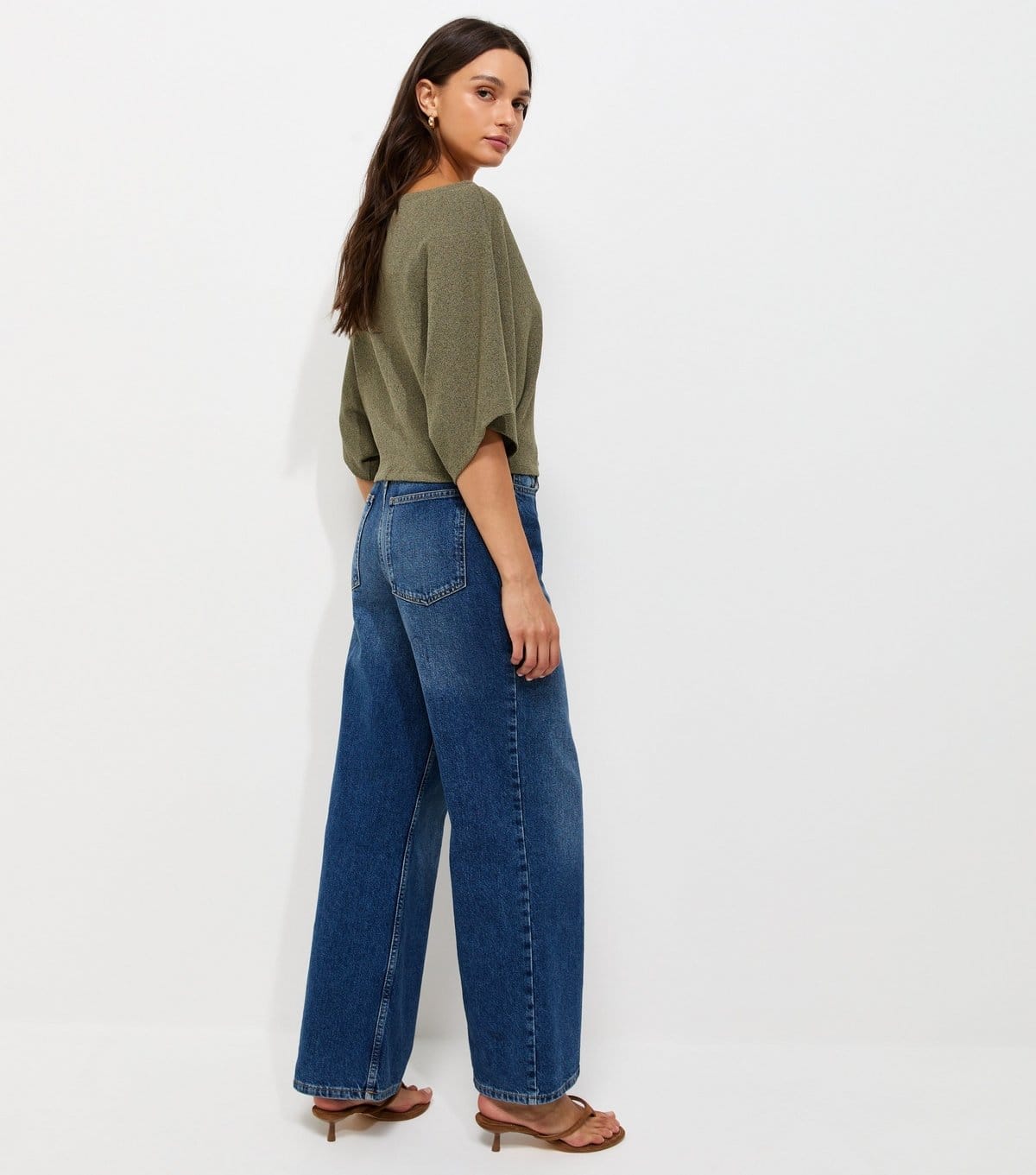 New Look Women's Light Khaki Slash Neck Textured Batwing Top New Look - 4