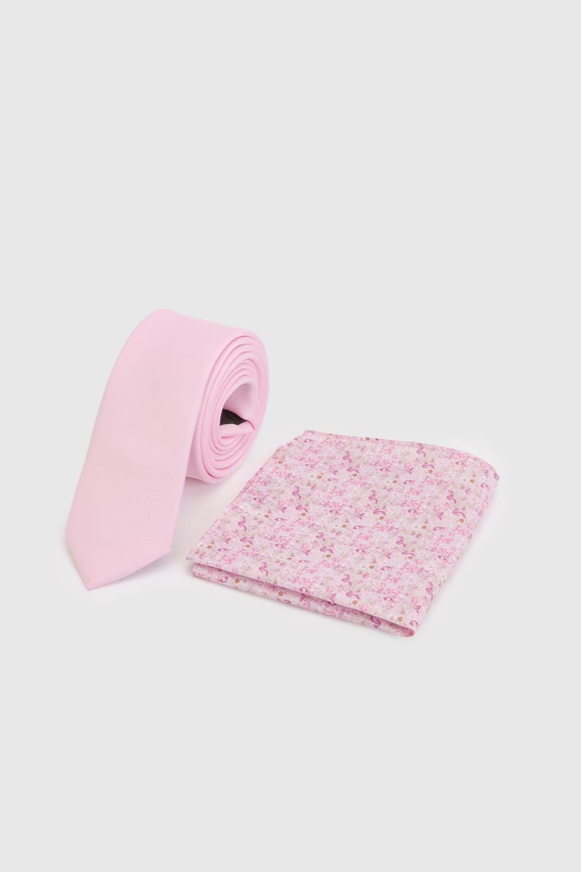 Burton Burton Men's Pink Plain Tie & Ditsy Pocket Square - 1