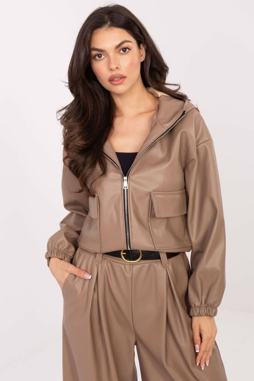 Love Lace Love Lace Women's Stylish Short Zip Jacket with Flap Pockets in Beige