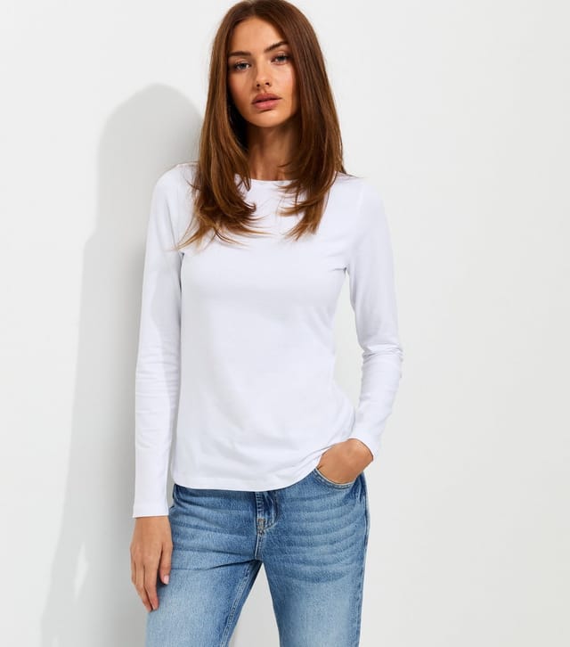 New Look Women's White Cotton Rich Crew Neck Long Sleeve T-Shirt New Look - 2