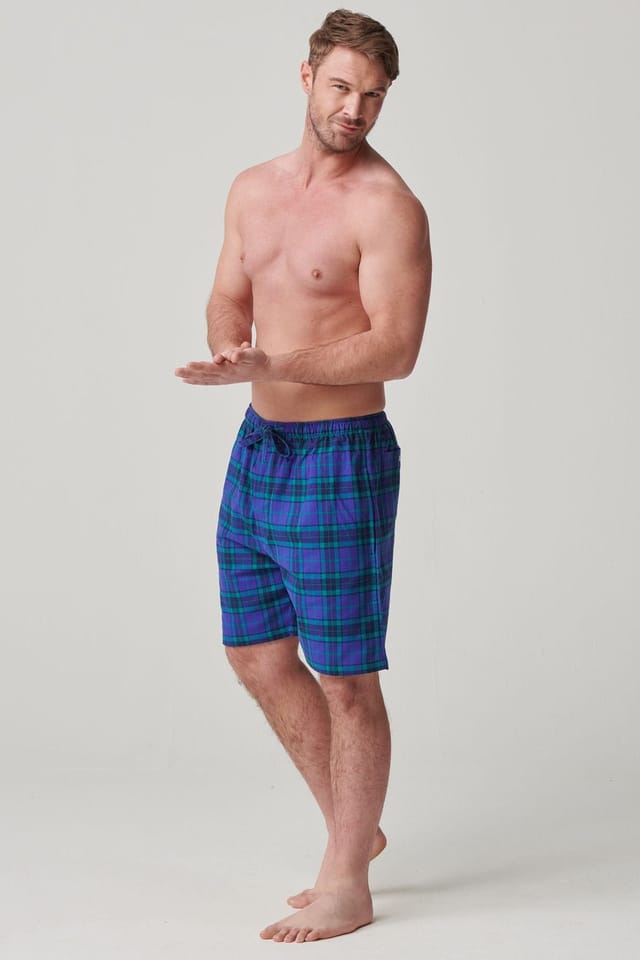 British Boxers British Boxers Men's "Midnight" Tartan Brushed Cotton Sleep Shorts in Dark Blue - 2