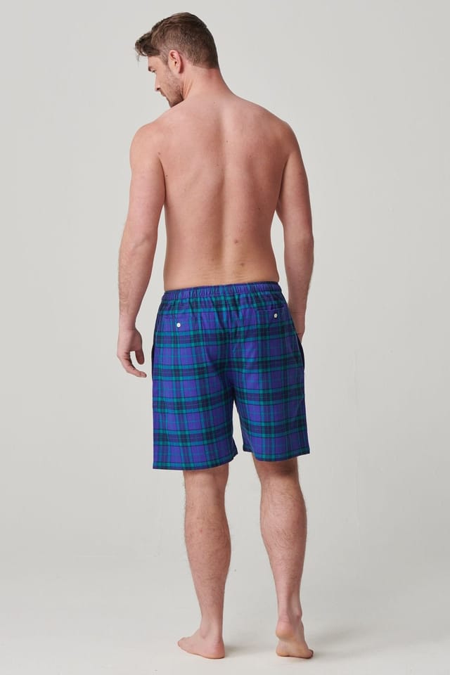 British Boxers British Boxers Men's "Midnight" Tartan Brushed Cotton Sleep Shorts in Dark Blue - 3
