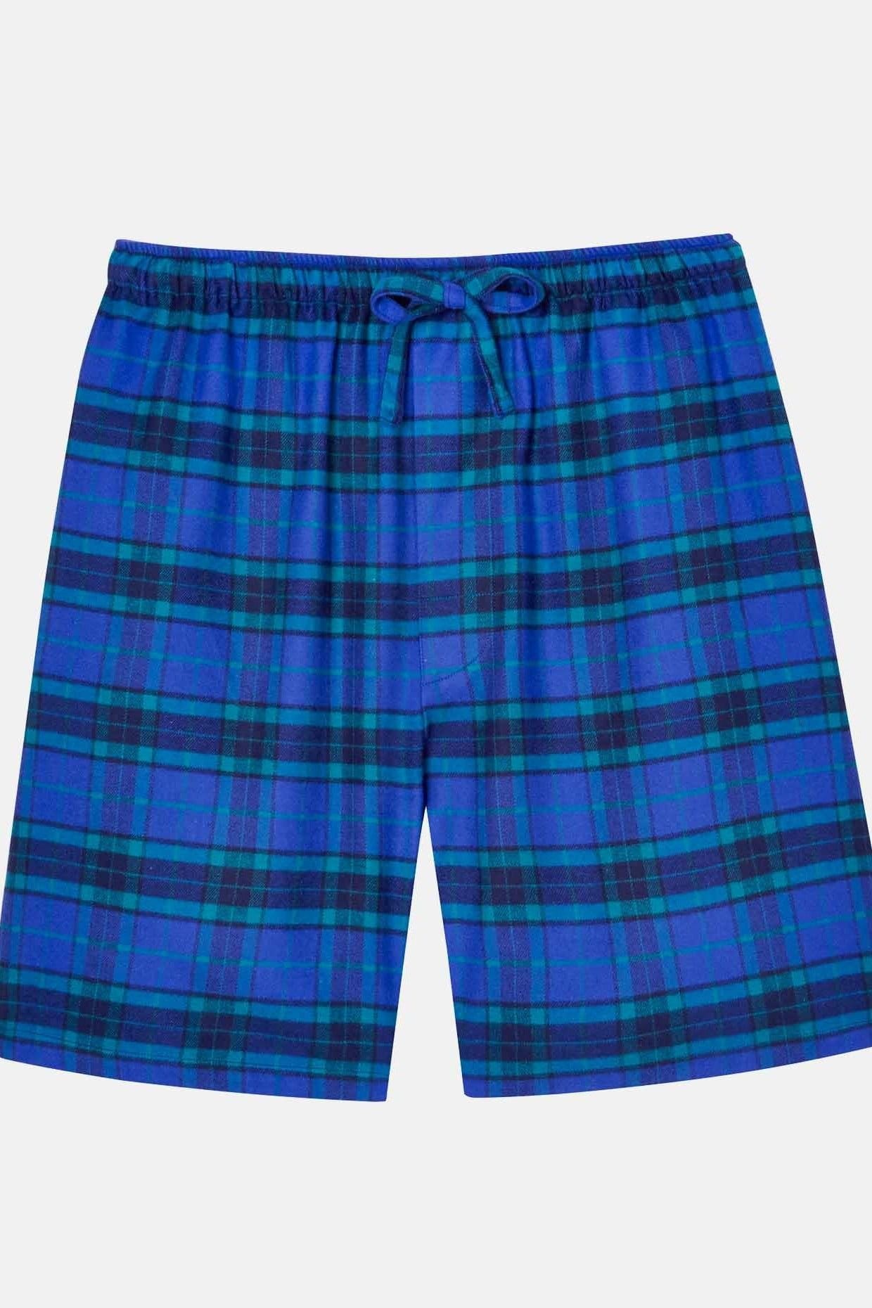 British Boxers British Boxers Men's "Midnight" Tartan Brushed Cotton Sleep Shorts in Dark Blue - 4