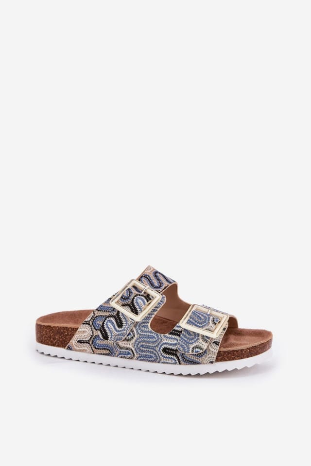 Love Lace Love Lace Women's Patterned Textile Flip Flops Cork Platform Sequined Buckles in Beige - 2