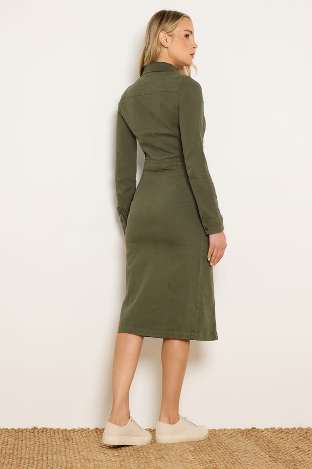 Long Tall Sally Long Tall Sally Women's Tall Denim Midi Dress in Olive - 3