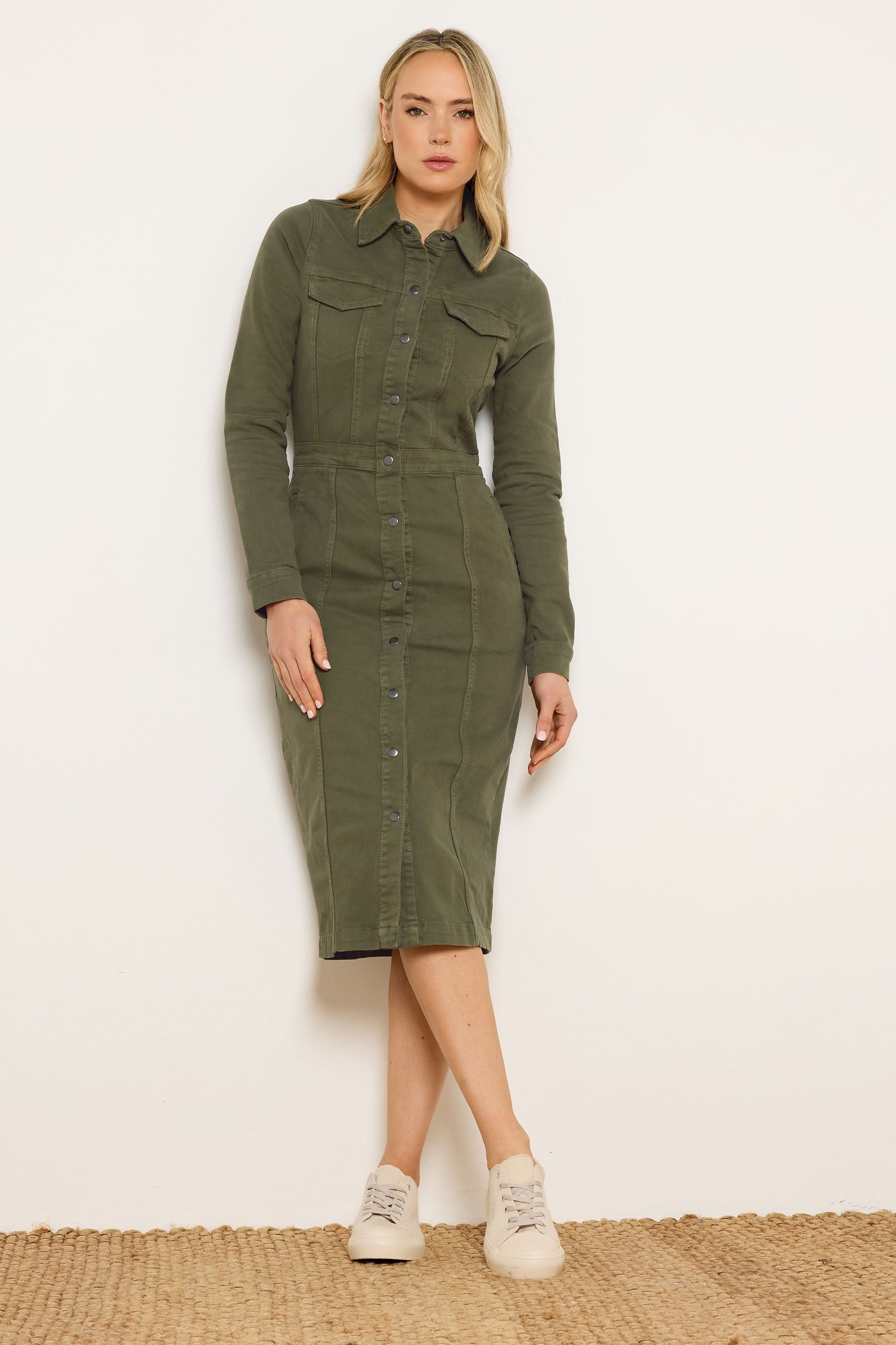 Long Tall Sally Long Tall Sally Women's Tall Denim Midi Dress in Olive - 4