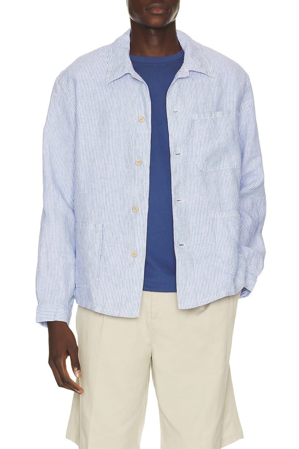 revolve Slubby Linen Striped Chore Overshirt