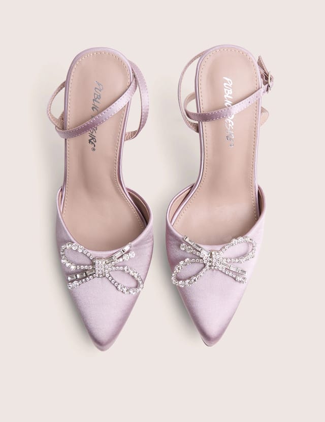 Public Desire Martini Pink Satin Bow Detail With Diamante High Heels - 2
