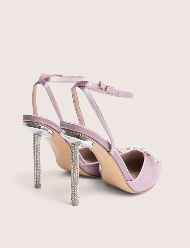 Public Desire Martini Pink Satin Bow Detail With Diamante High Heels - 3