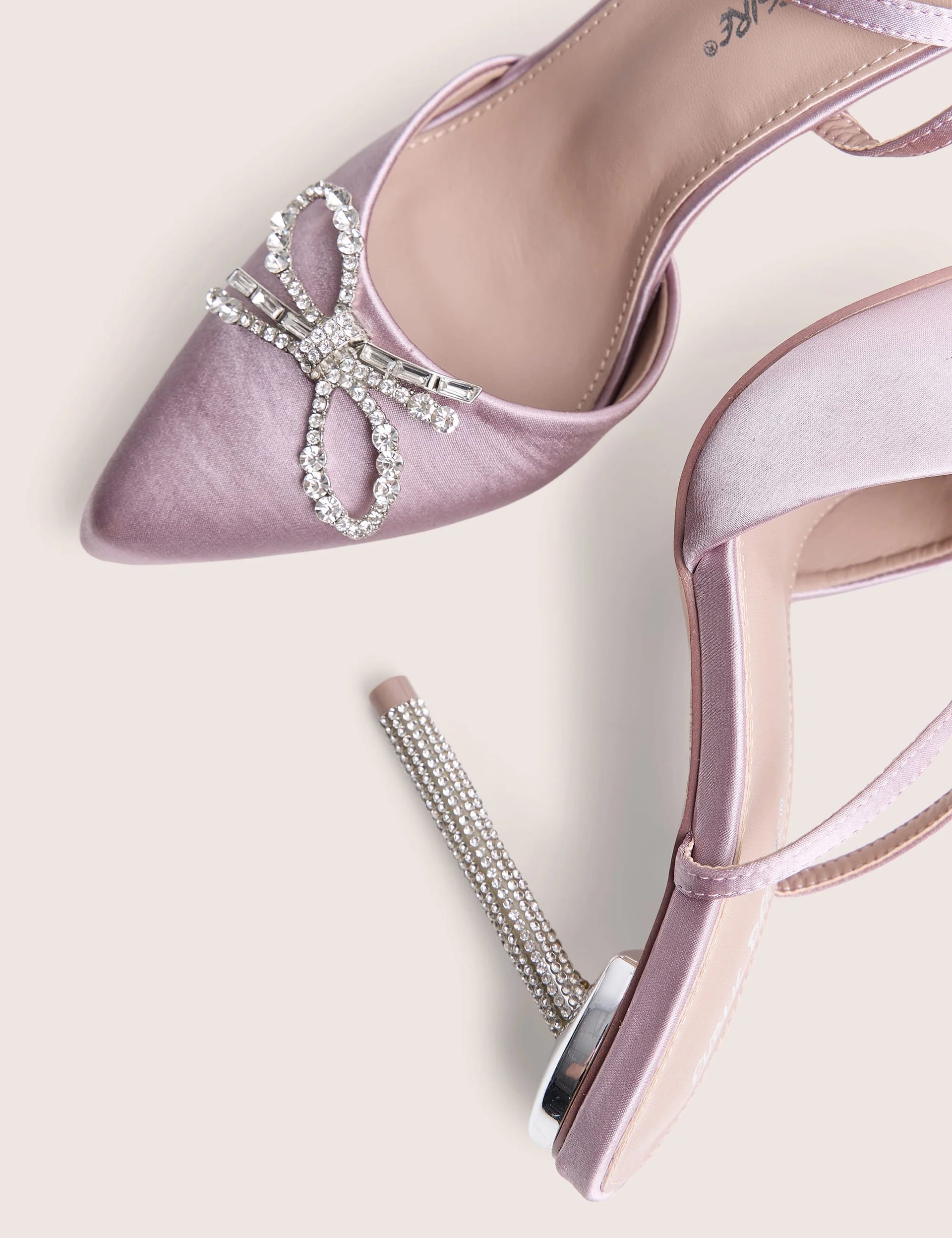 Public Desire Martini Pink Satin Bow Detail With Diamante High Heels - 4