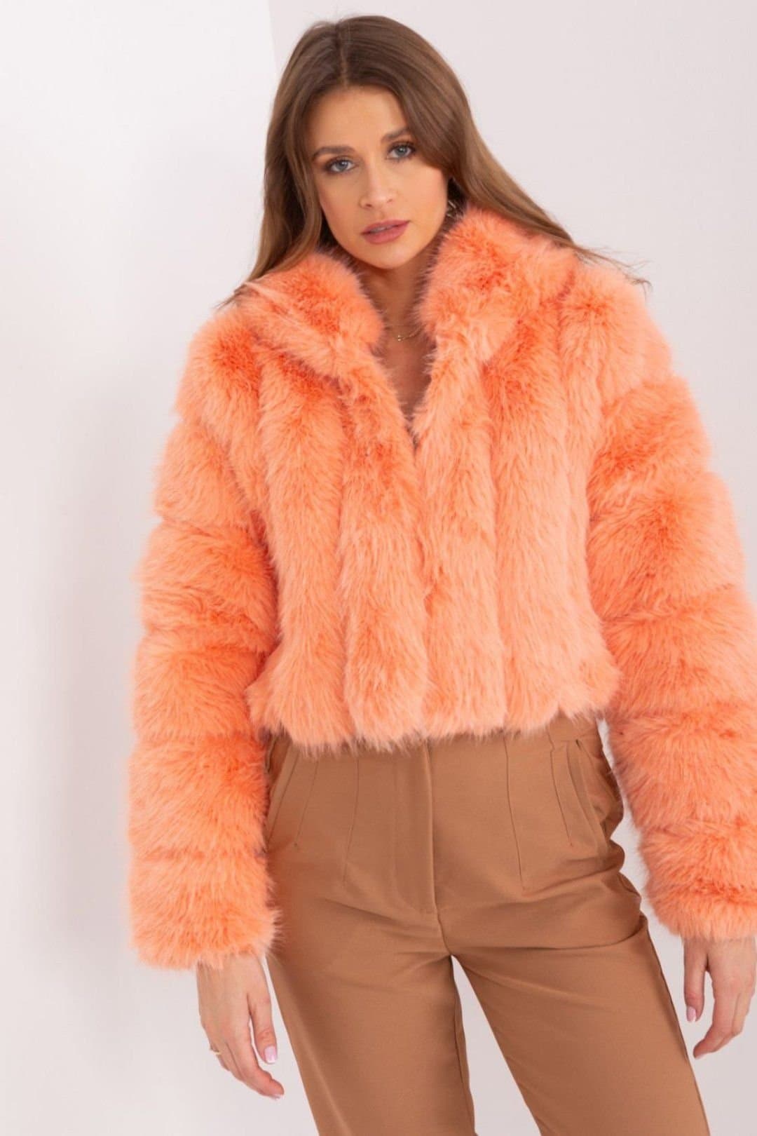 Love Lace Love Lace Women's Faux Fur Hooded Lightweight Transitional Jacket in Orange