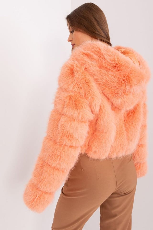 Love Lace Love Lace Women's Faux Fur Hooded Lightweight Transitional Jacket in Orange - 3