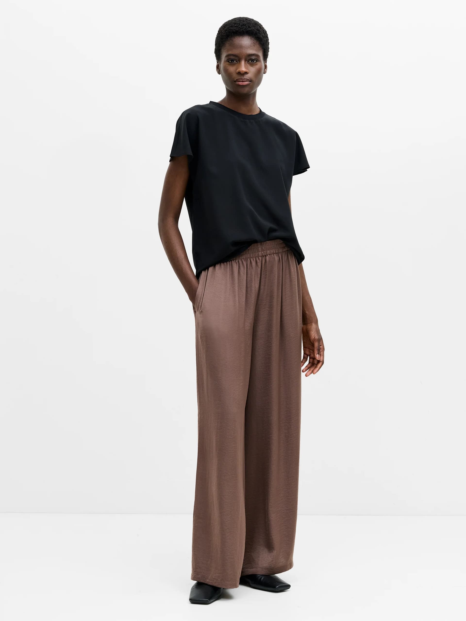 French Connection Damasco Air Flow Wide Leg Trousers Light Walnut Brown