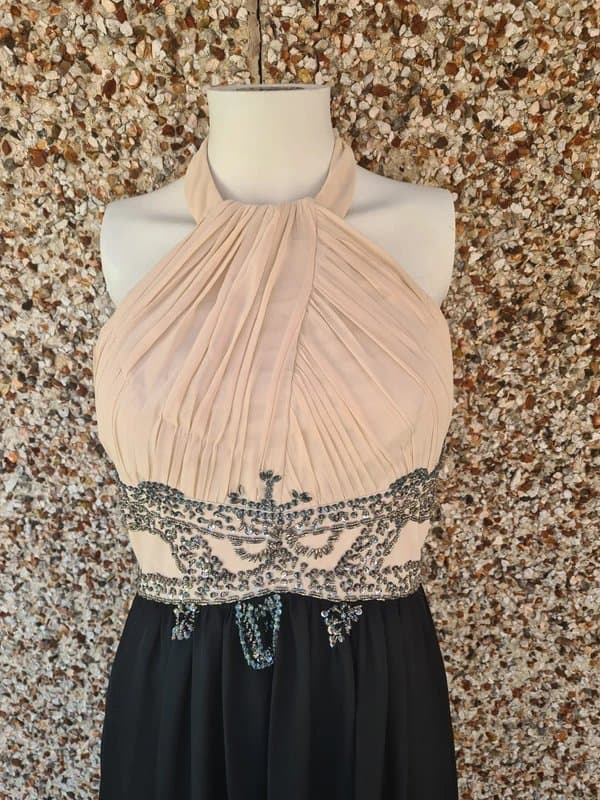 Little Mistress Little Mistress London Beaded Halter Neck Maxi Dress UK 10 BNWT Champagne Black Occasion