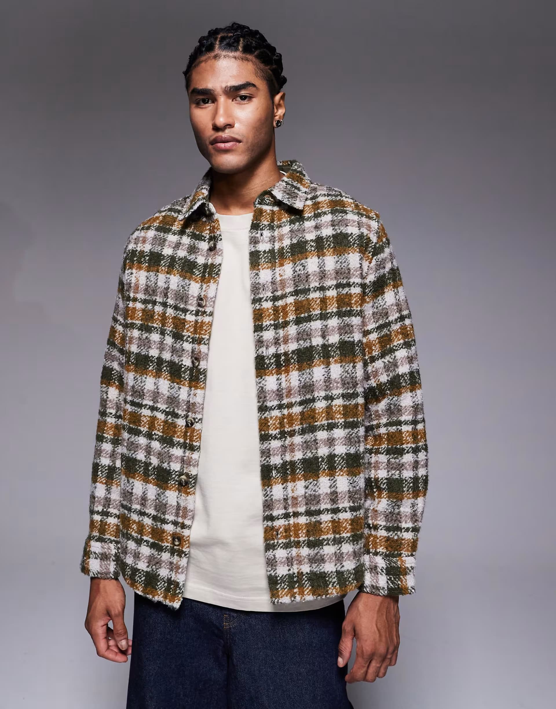 ASOS ASOS DESIGN boucle check overshirt in green
