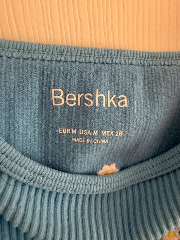 Bershka Blue Daisy Embroidered Crop Top
