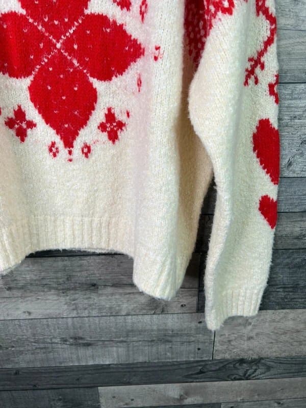 Free People Free People Mythical Knit Sweater Size Large Red Ivory Jumper 1/4 Zip Nordic