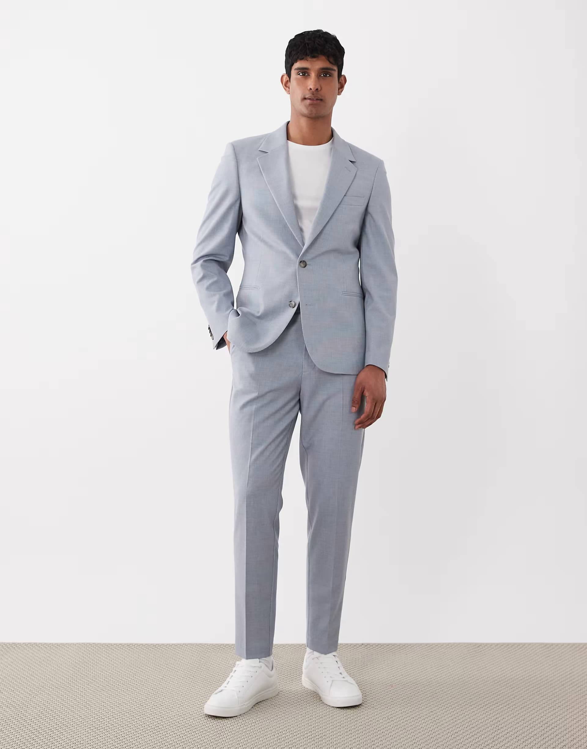 ASOS ASOS DESIGN skinny suit jacket in light blue micro check