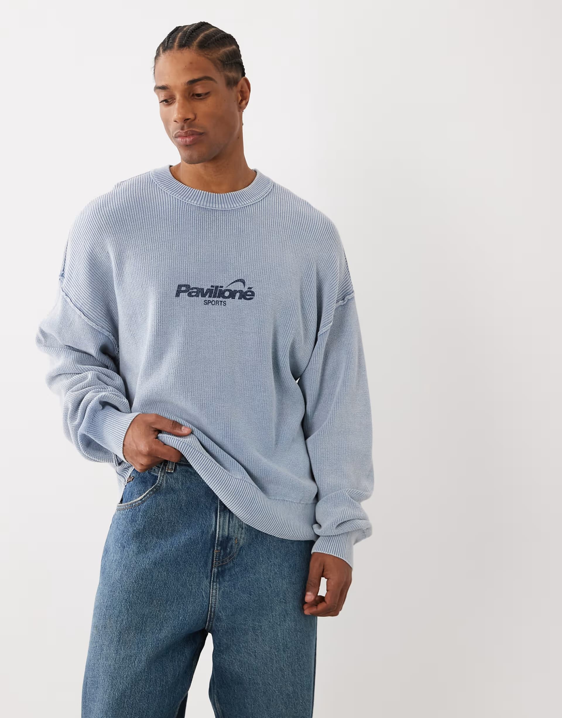 ASOS Cotton On washed graphic crew knit in blue